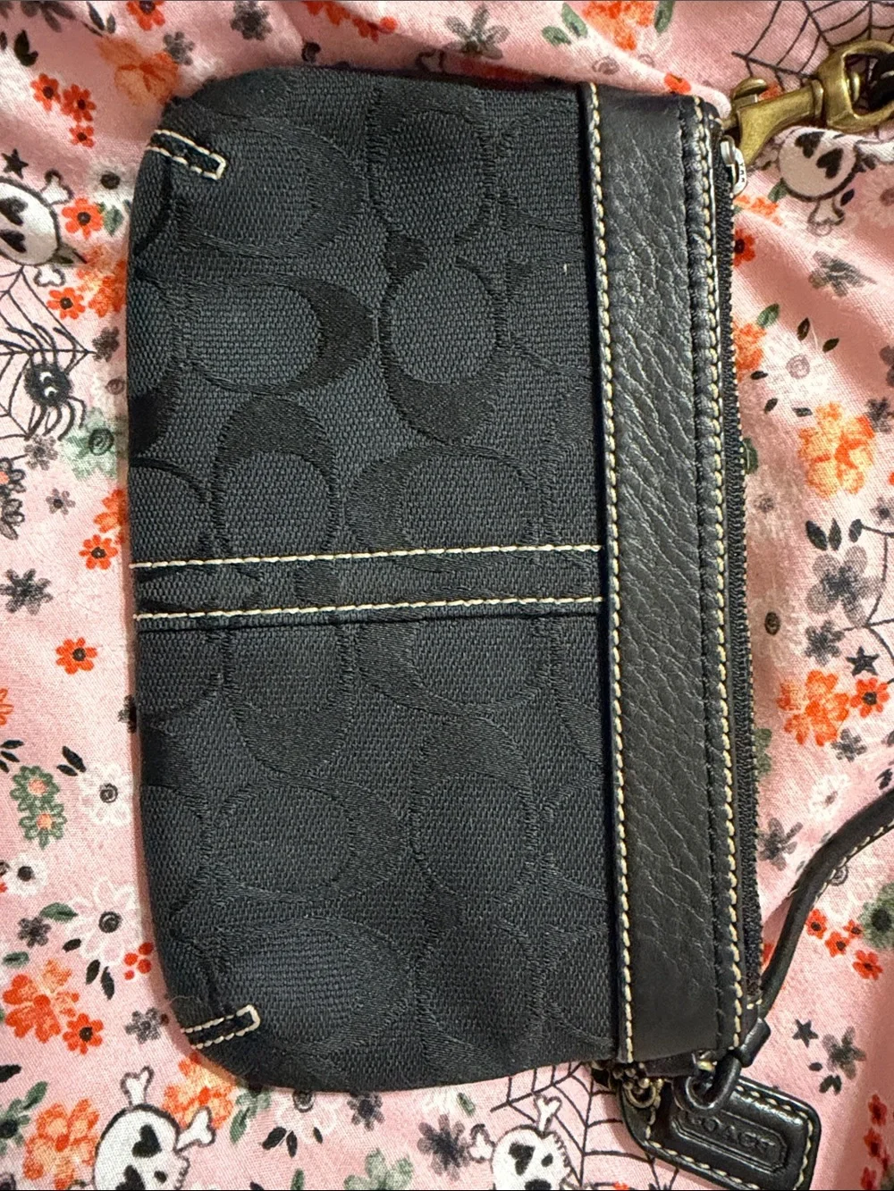 Coach Black Signature Canvas Wristlet with Leather Trim